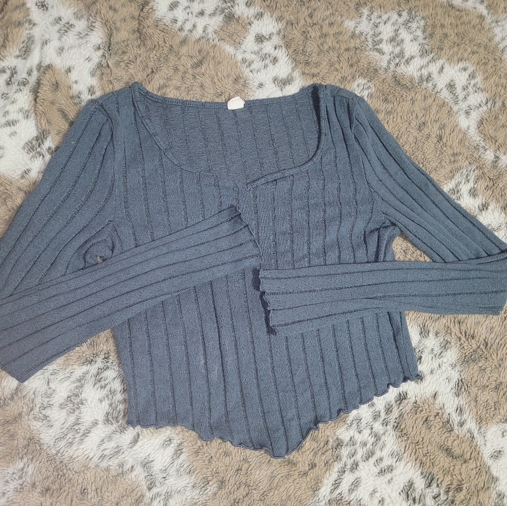 Ribbed Long Sleeve Top in Dark Gray